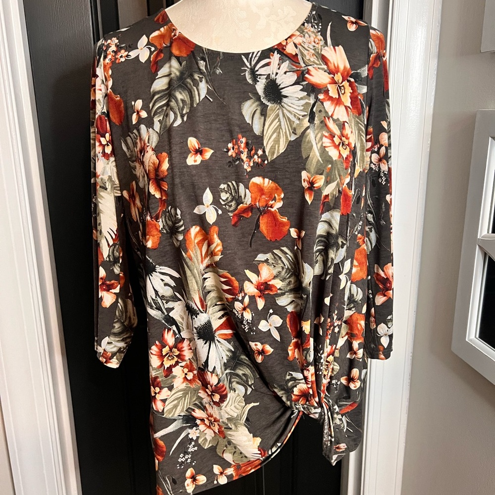 Floral Knot-Front Women's Top
